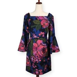 Trina Trina Turk Miley 2 Dress Square Neck Bell Sleeve Floral Women's Size 4